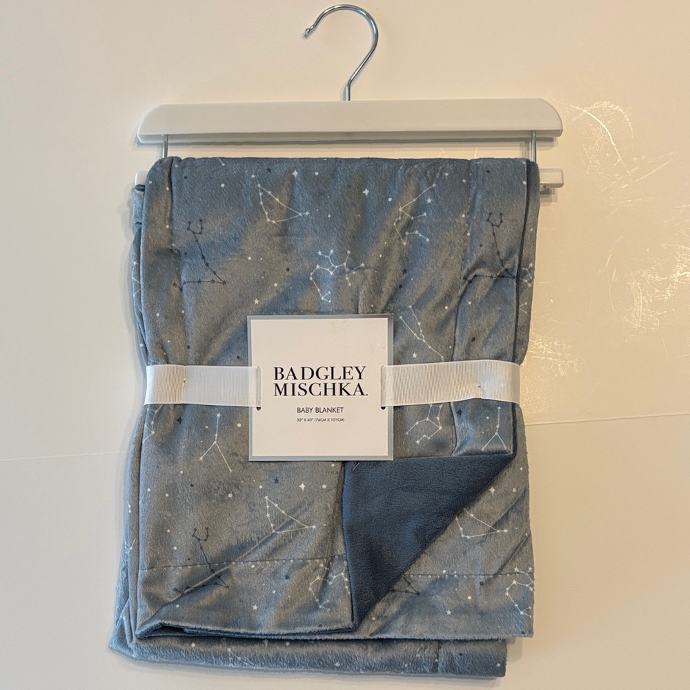 Badgley Mischka Blue Gray Celestial Constellation Print Baby Blanket 30' x 40 - Picture 2 of 12